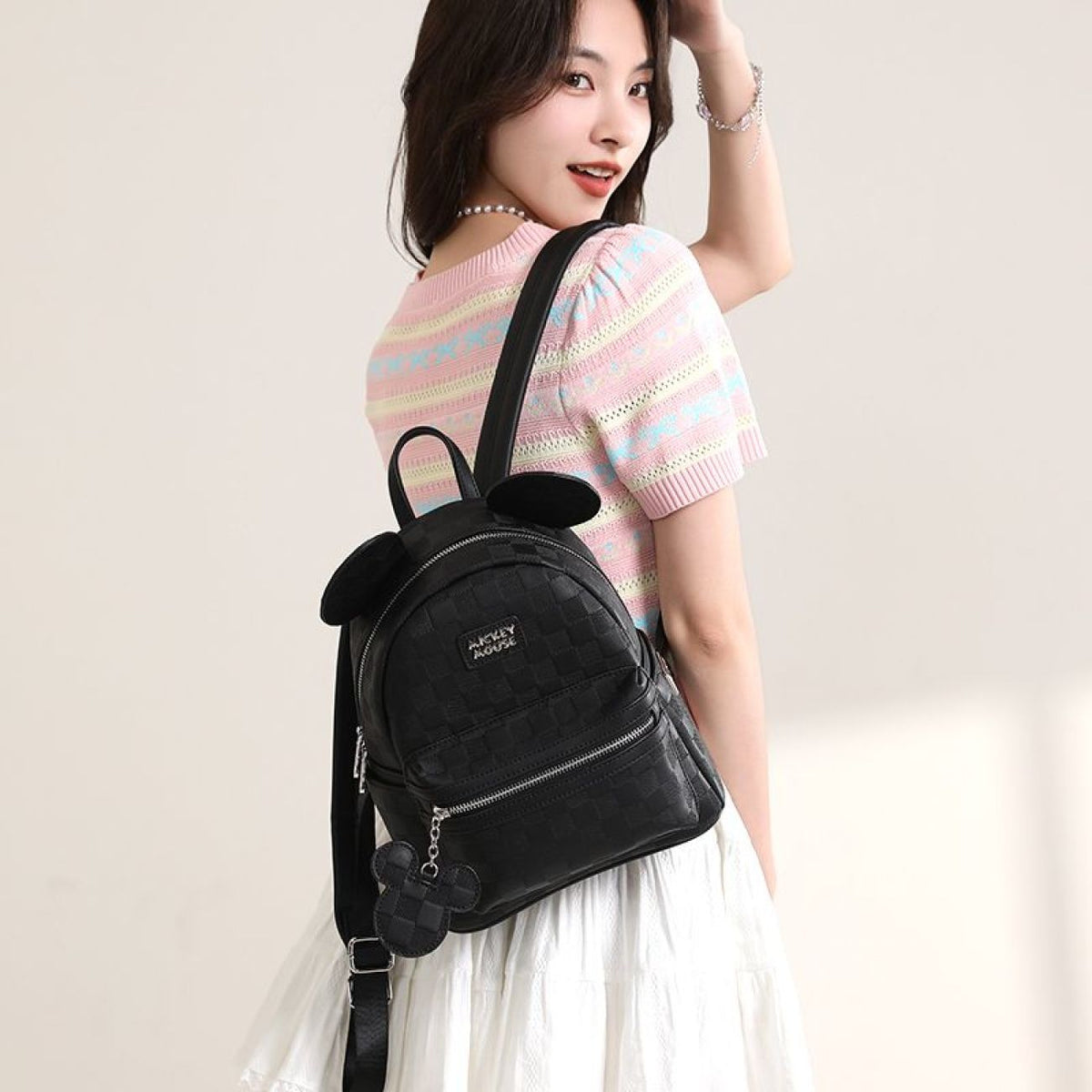 Faux Leather Check Pattern 3D Ear Mini Backpack CO-70005