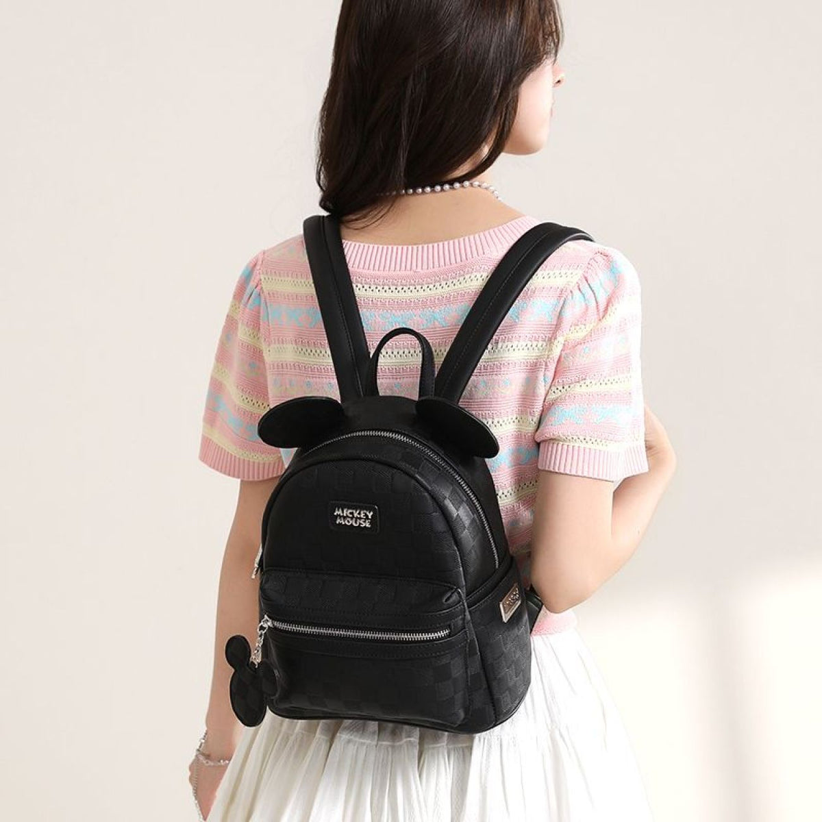 Faux Leather Check Pattern 3D Ear Mini Backpack CO-70005