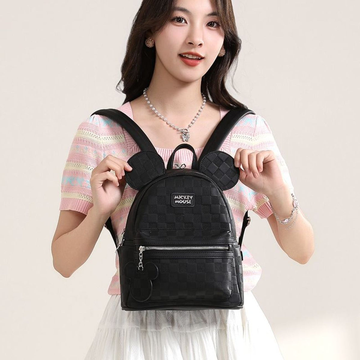 Faux Leather Check Pattern 3D Ear Mini Backpack CO-70005