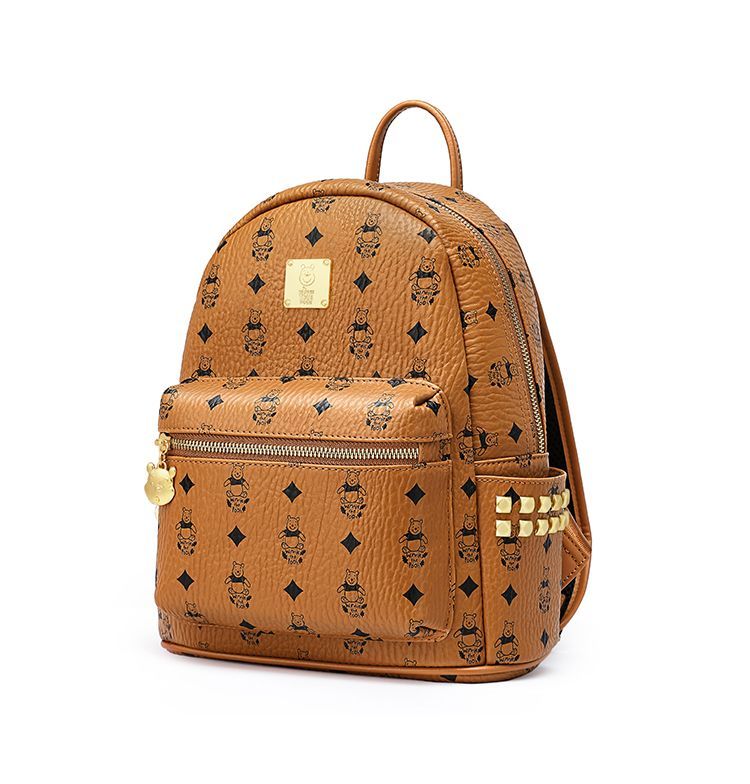 Vintage Print Studded Faux Leather Backpack CO-70002