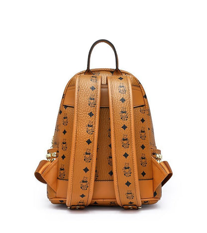 Vintage Print Studded Faux Leather Backpack CO-70002