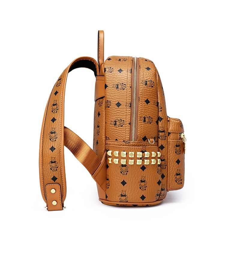 Vintage Print Studded Faux Leather Backpack CO-70002