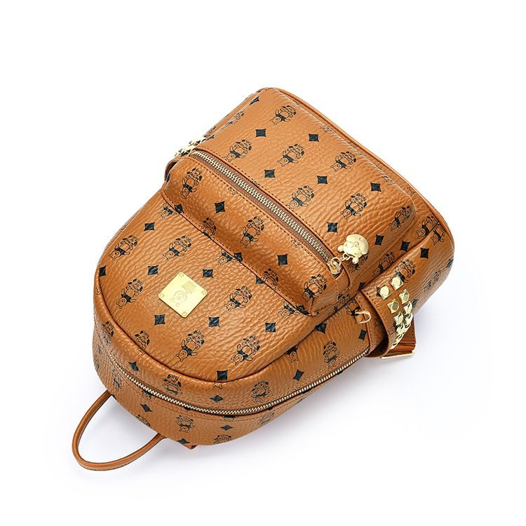 Vintage Print Studded Faux Leather Backpack CO-70002