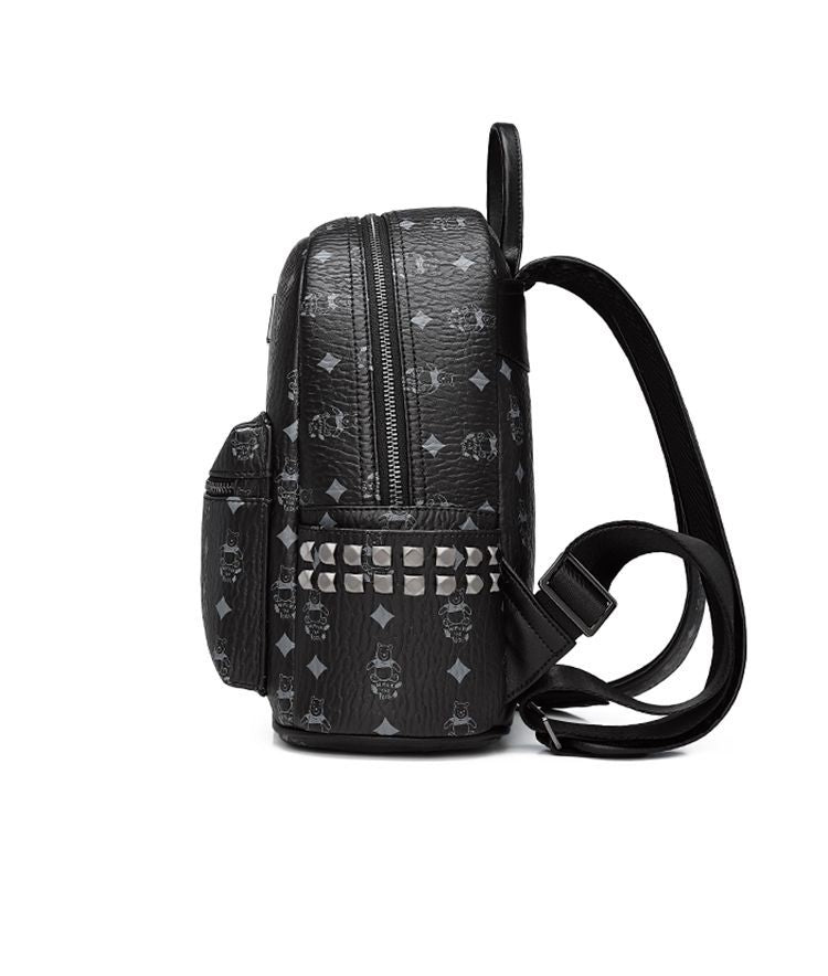 Vintage Print Studded Faux Leather Backpack CO-70002