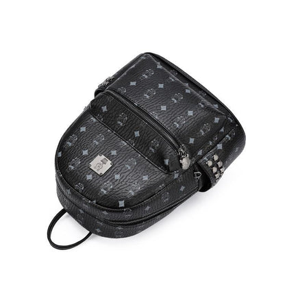Vintage Print Studded Faux Leather Backpack CO-70002