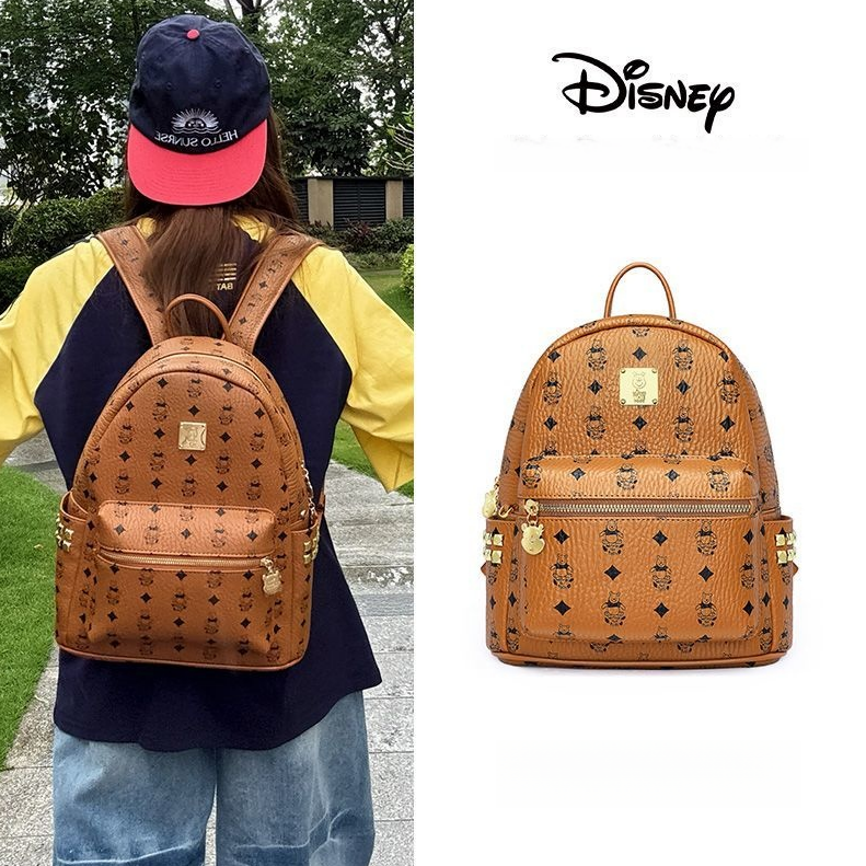 Vintage Print Studded Faux Leather Backpack CO-70002