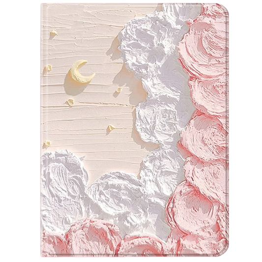 Oil-Painting Style Moon & Cloud Design Auto Sleep/Wake Shockproof iPad Case C-80035