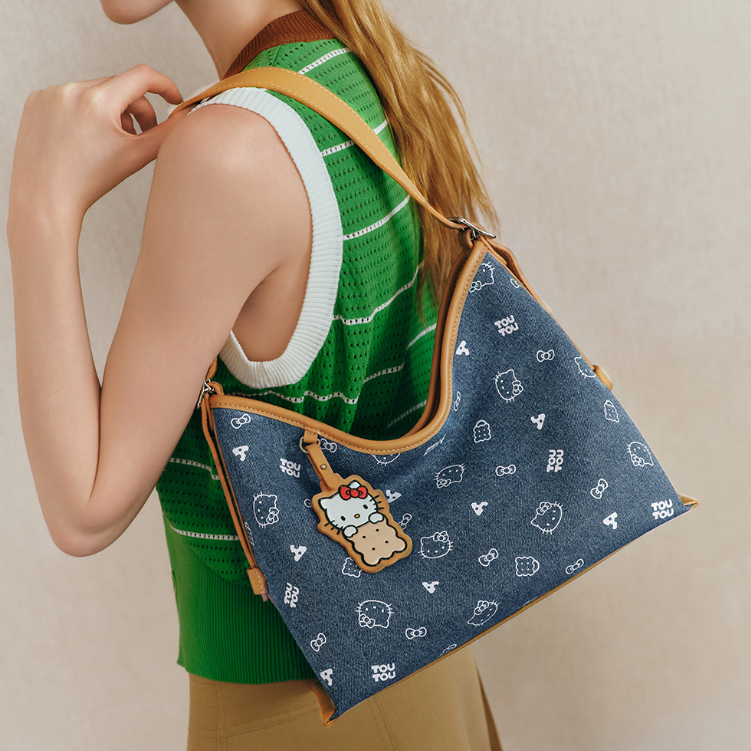 Cute Cookie Print Denim Shoulder & Crossbody Bag C-333