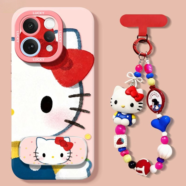 iPhone Case with Built-In Mirror, Hidden Stand & Charm Strap C-80056