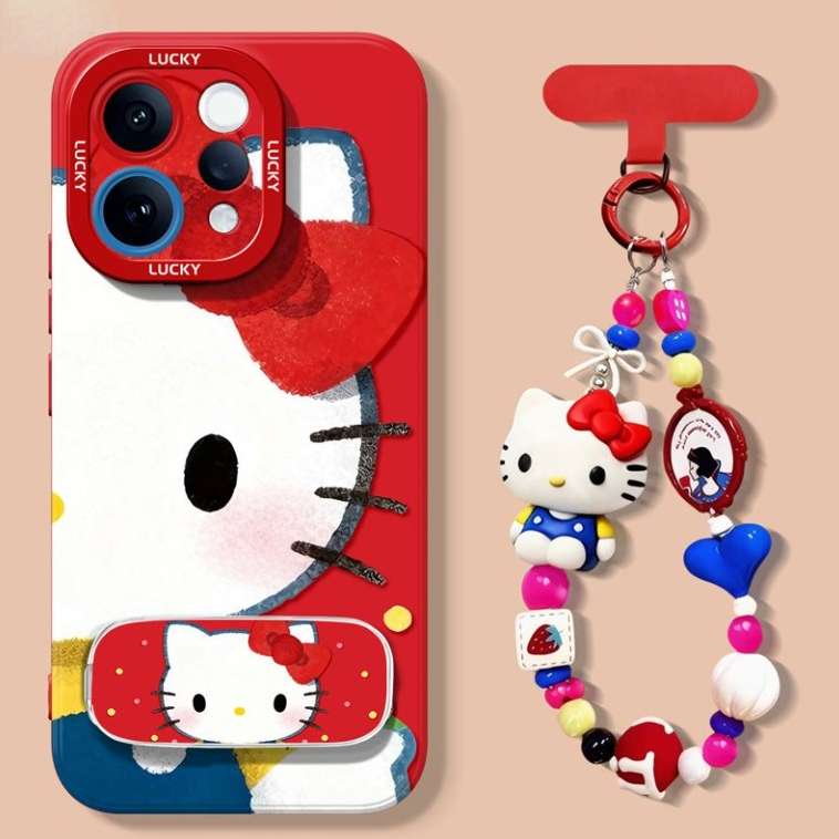 iPhone Case with Built-In Mirror, Hidden Stand & Charm Strap C-80056