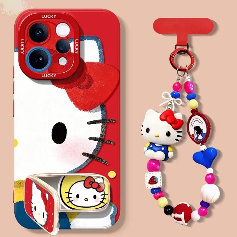iPhone Case with Built-In Mirror, Hidden Stand & Charm Strap C-80056
