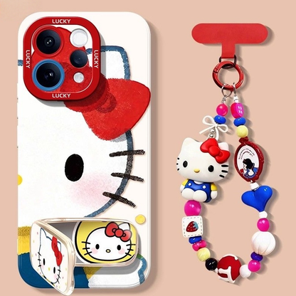 iPhone Case with Built-In Mirror, Hidden Stand & Charm Strap C-80056