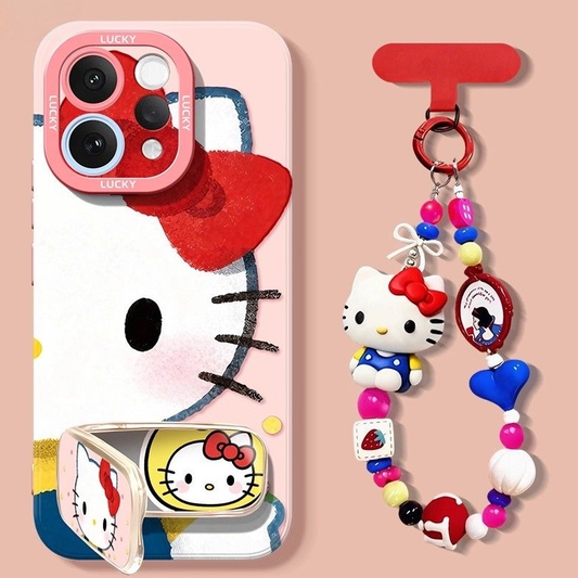 iPhone Case with Built-In Mirror, Hidden Stand & Charm Strap C-80056