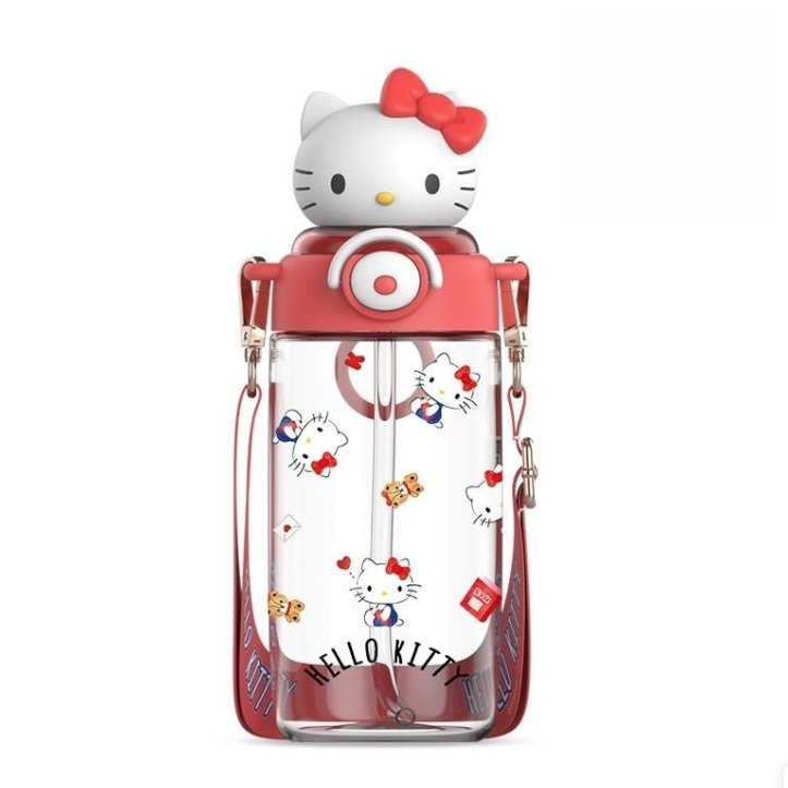650ML Cute 3D Topper Flip-Top Straw Crossbody Water Bottle C-388