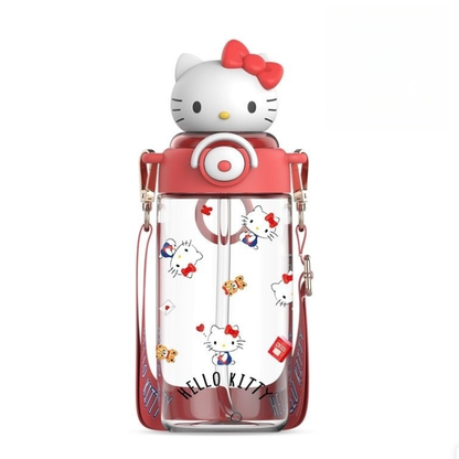 650ML Cute 3D Topper Flip-Top Straw Crossbody Water Bottle C-388