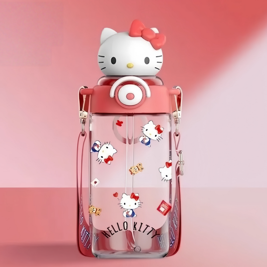 650ML Cute 3D Topper Flip-Top Straw Crossbody Water Bottle C-388