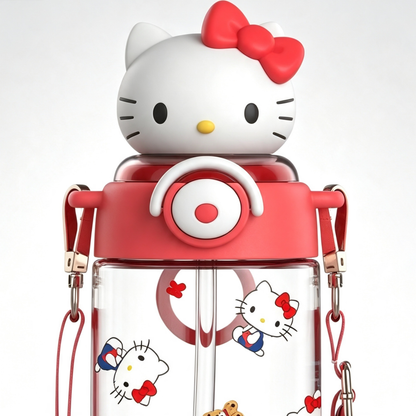 650ML Cute 3D Topper Flip-Top Straw Crossbody Water Bottle C-388