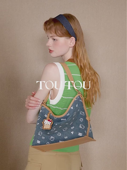 Cute Cookie Print Denim Shoulder & Crossbody Bag C-333